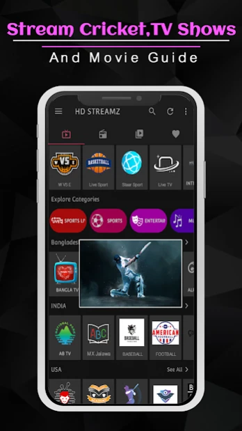 HD Streamz App Interface